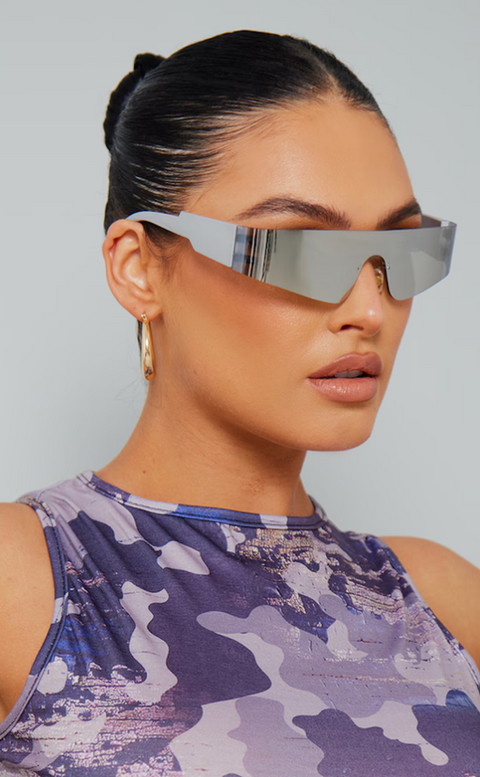 Silver Metal Sporty Visor Sunglasses