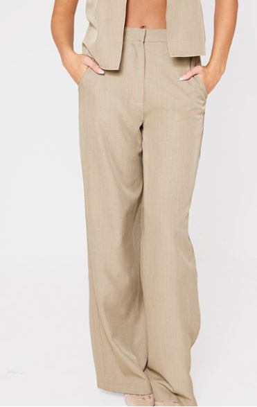 Plt - Stone Woven Straight Leg Trousers