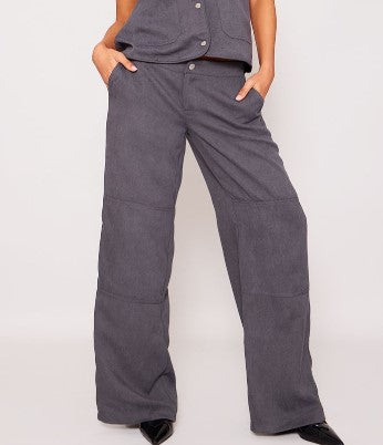 Charcoal Tailored Cord Low Rise Wide Leg Trousers