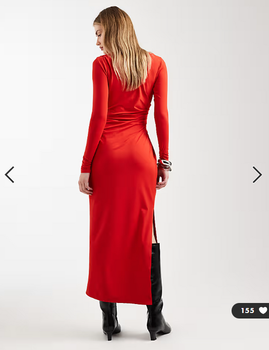 ASOS DESIGN modal long sleeve drape maxi dress in red