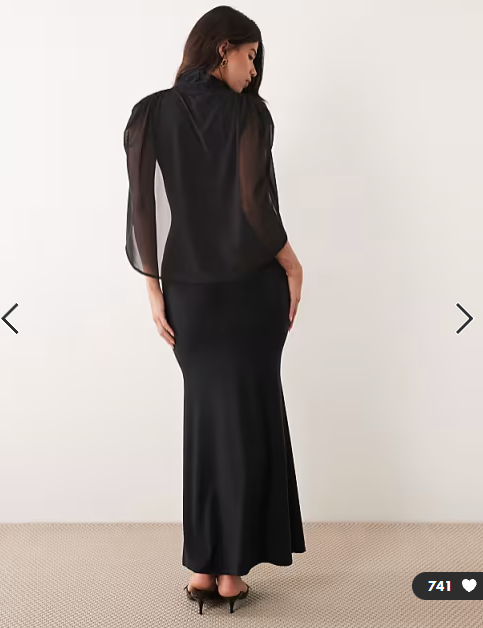ASOS DESIGN soft touch cape sleeve detail puddle maxi dress in black