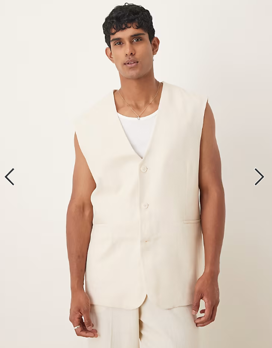ASOS DESIGN longline suit waistcoat with linen in white