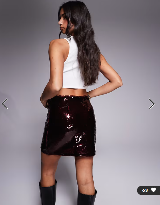 Brave Soul sequin mini skirt in burgundy