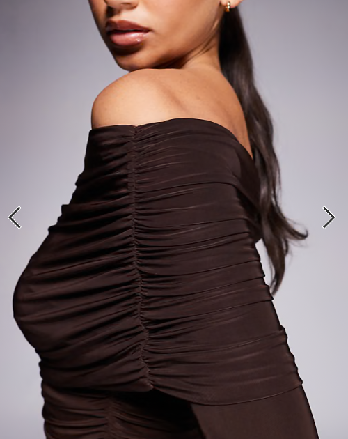 ASOS DESIGN slinky drape bardot long sleeve top in chocolate