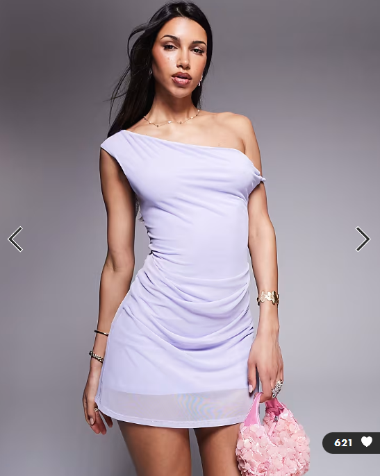 ASOS DESIGN mesh twisted shoulder mini dress with softline skirt in pastel lilac