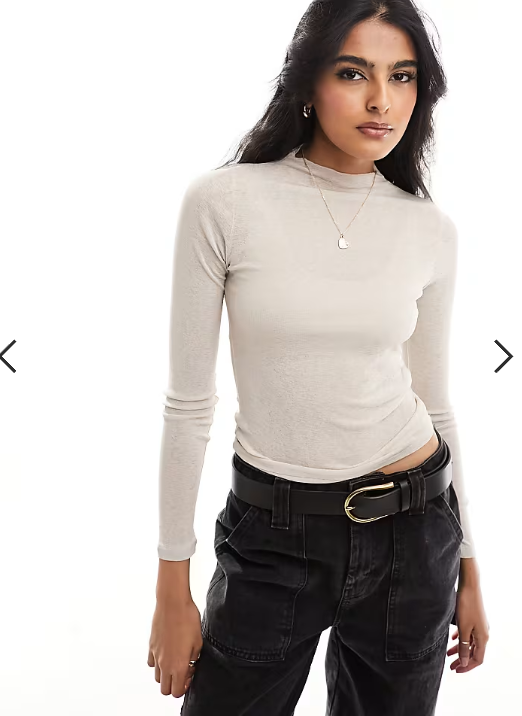 Cotton On mock neck long sleeve crop top in textured stone jersey