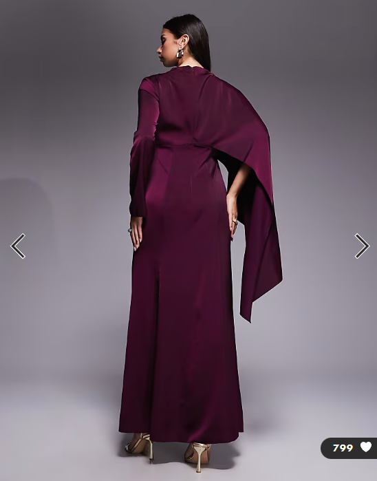 ASOS DESIGN asymmetric cape detail long sleeve maxi dress in plum