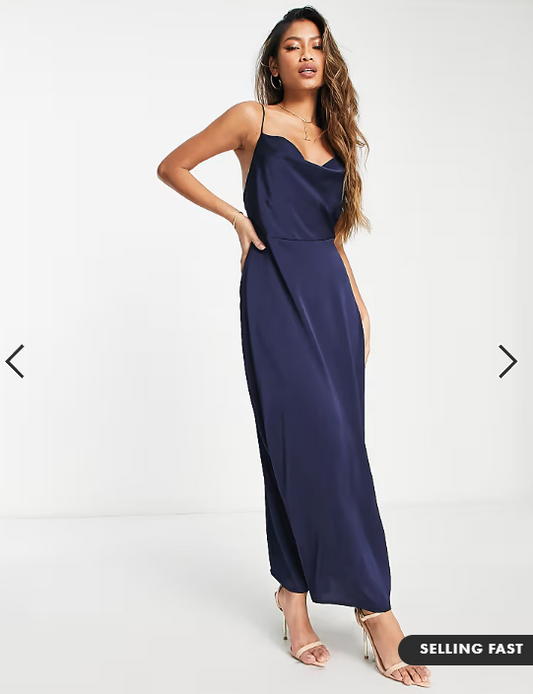 Vila satin cowl neck maxi dress in navy blue
