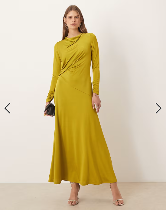 ASOS DESIGN long sleeve ruched knot detail maxi dress in green