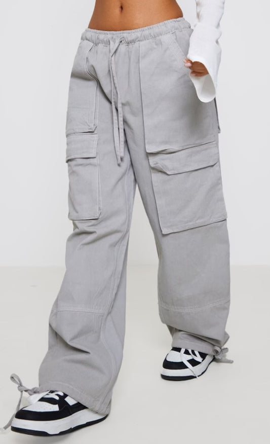 Petite Light Grey Contrast Stitch Cargos