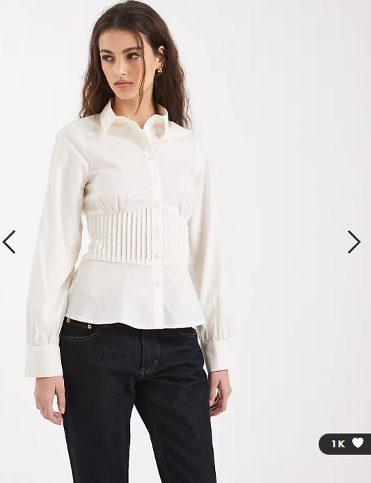 Miss Selfridge pleat detail fitted shirt in white