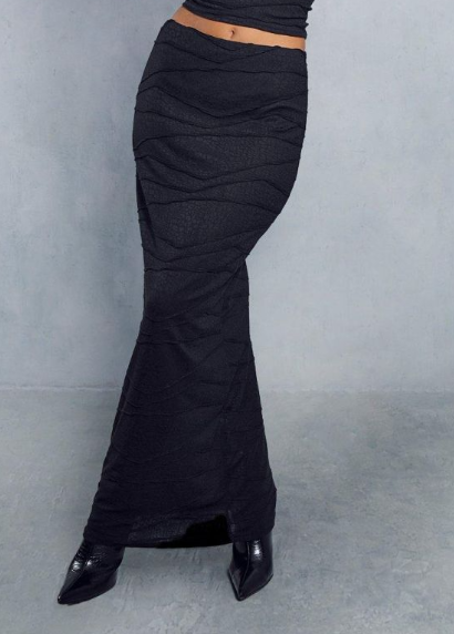 Sheer Crinkle Detail Maxi Skirt