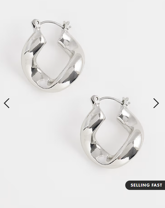 ASOS DESIGN small hoops with twisted design in silver tone