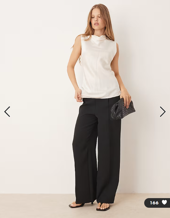 Mango satin look high neck draped sleeveless top in white