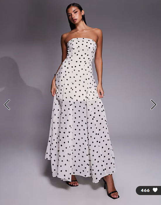 Forever New - strapless sheer maxi dress in ecru polka