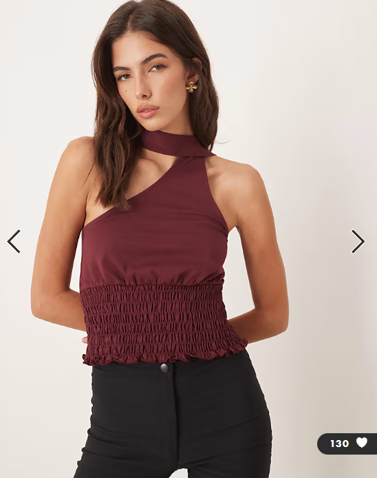 ASOS DESIGN one shoulder scarf top with shirred waist detail in burgundy