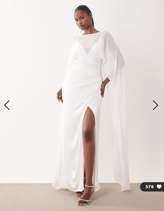 TFNC - bridal satin cami mesh cape detail maxi dress in ivory