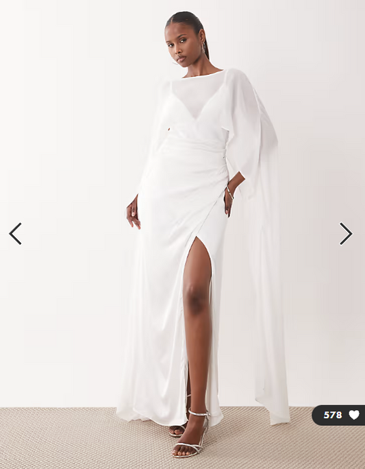 TFNC - bridal satin cami mesh cape detail maxi dress in ivory