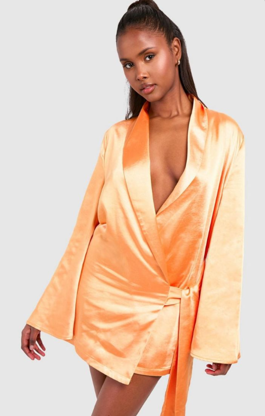 Boohoo - Satin Wrap Shirt Dress - orange