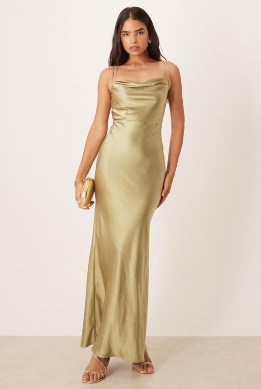 Pretty Lavish Bridal Keisha satin drape cowl neck cami maxi dress