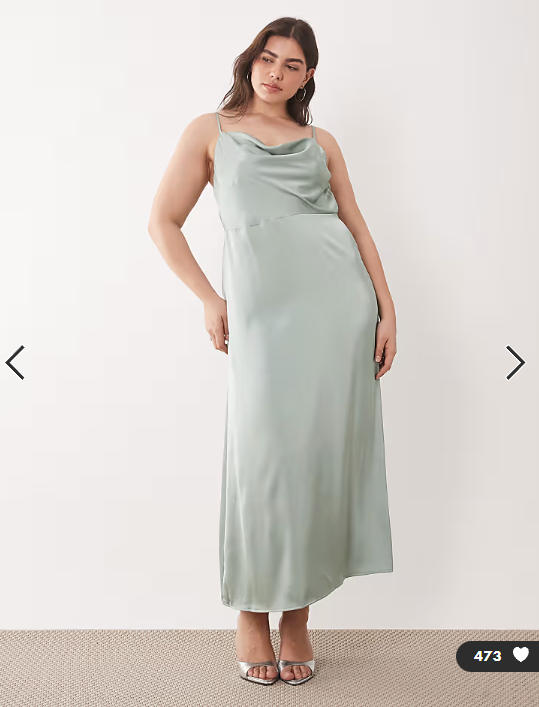 VILA Curve satin cowl neck cami maxi dress in milieu green