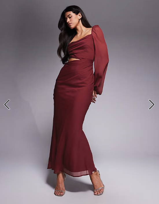 ASOS DESIGN cutout blouson sleeve drape maxi dress in mulberry