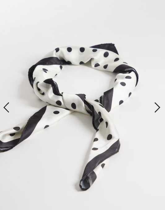 Kaiia exclusive satin scarf in cream and black polka dot