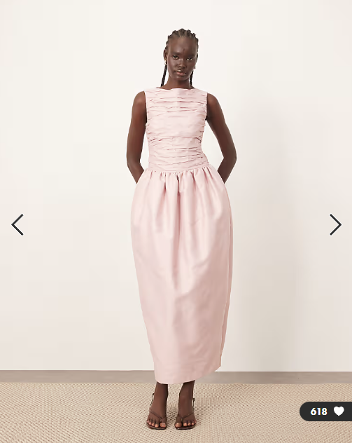 ARRANGE structured satin cinched waist maxi dress in pink