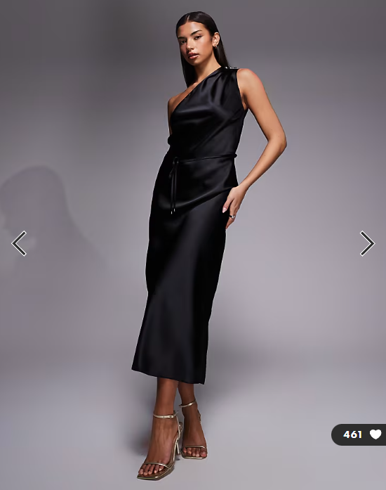 New Look satin one shoulder tie midi dress in black