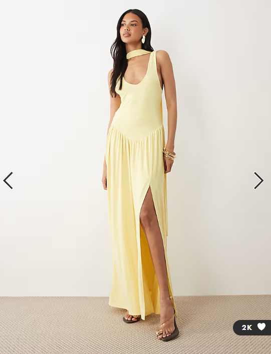 ASOS DESIGN slinky maxi dress with scarf detail in lemon