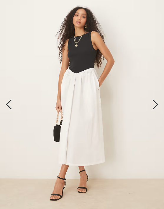 Nobody's Child Verity drop hem mono contrast midi dress in black and white