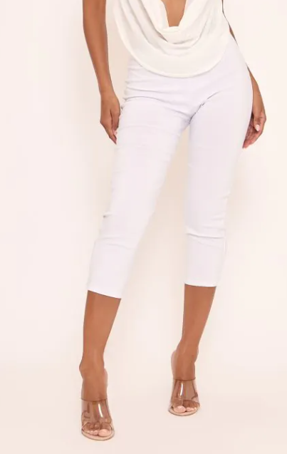 Dipped Waist Capri Leggings In White
