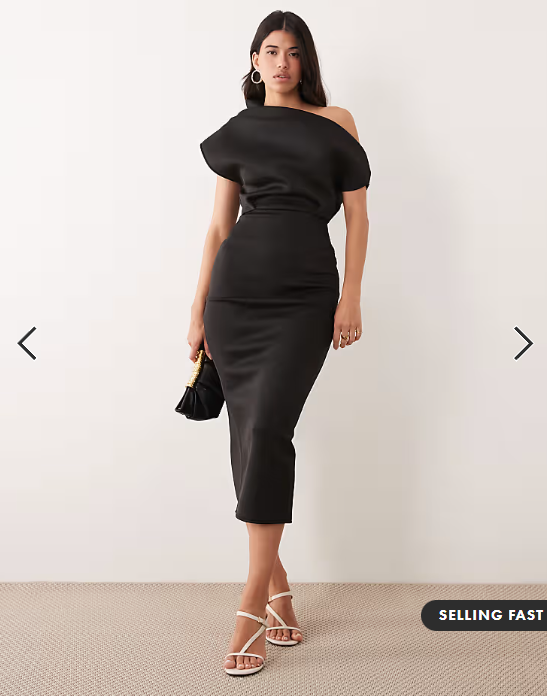 ASOS DESIGN dramatic neckline midi dress in black scuba-style fabric