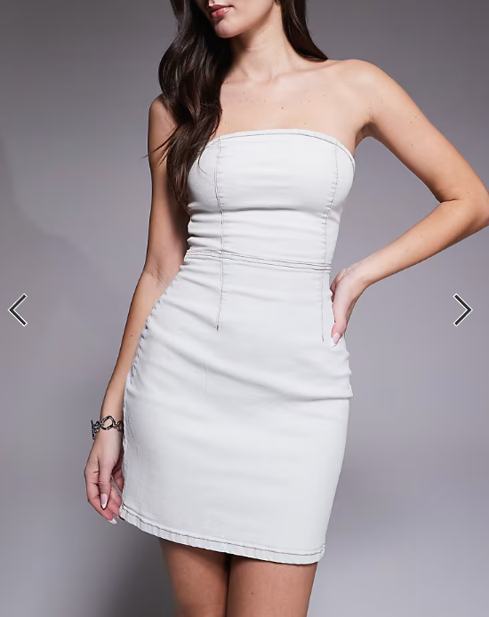 ASOS DESIGN Hourglass denim bandeau bodycon mini dress in lightwash