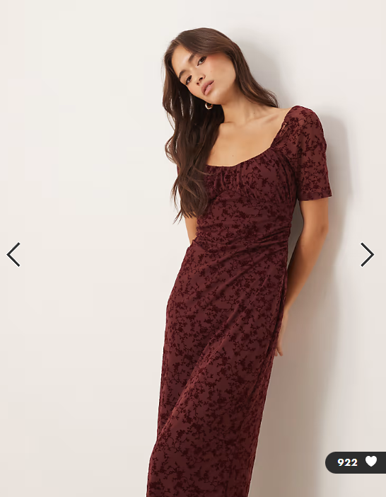 ASOS DESIGN lace devore puff sleeve midi tea dress in burgundy