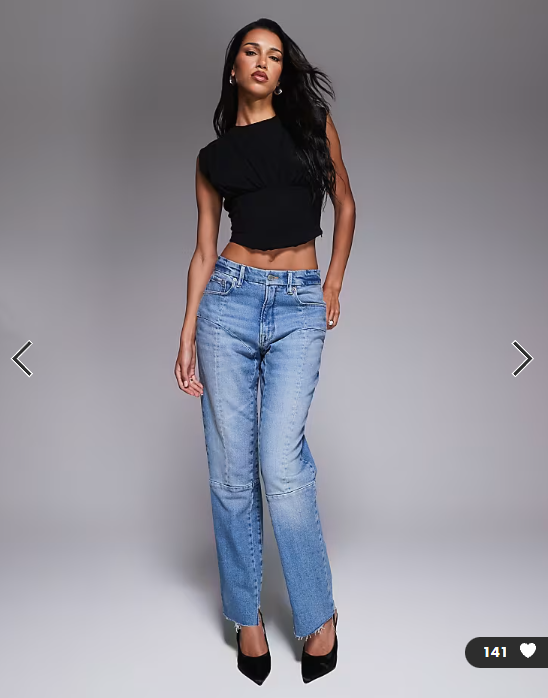 Good American good icon straight jeans in mid blue wash