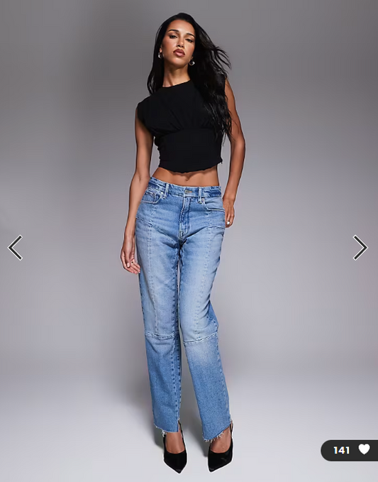 Good American good icon straight jeans in mid blue wash