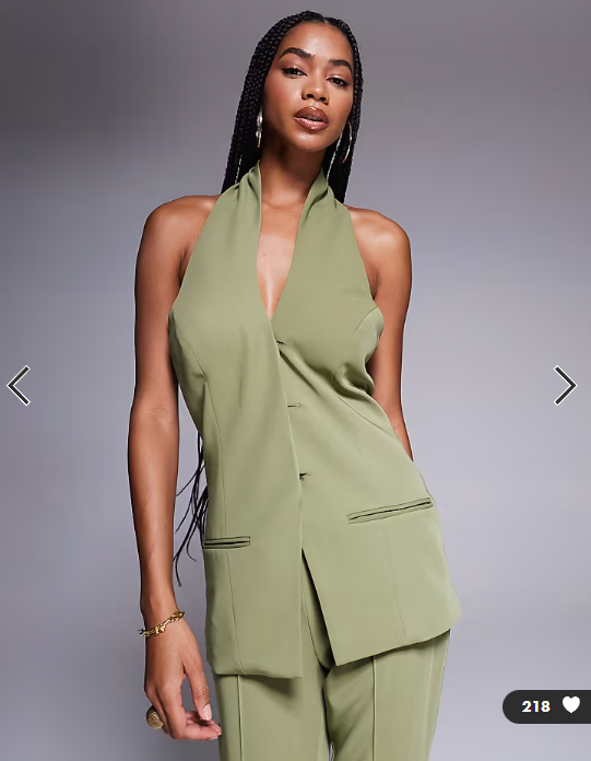 ASOS DESIGN tailored halterneck waistcoat co-ord in olive