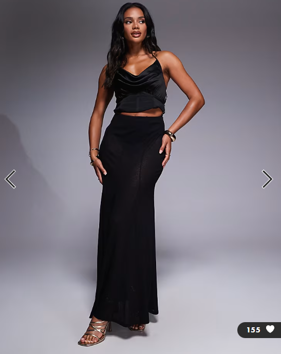 ASOS DESIGN godet semi sheer maxi skirt in black