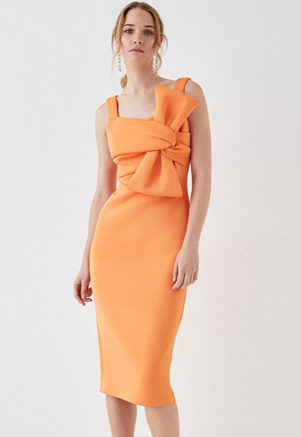 Bow Scuba Pencil Dress - Coast