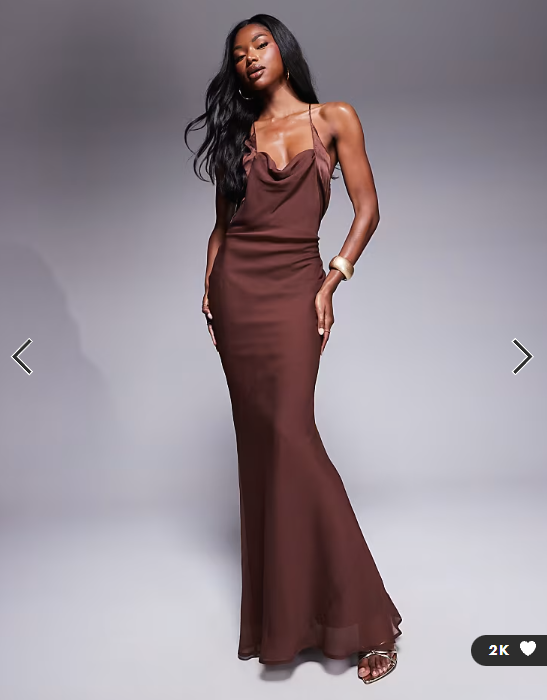 ASOS DESIGN satin and chiffon mix cowl neck bias maxi dress in chocolate