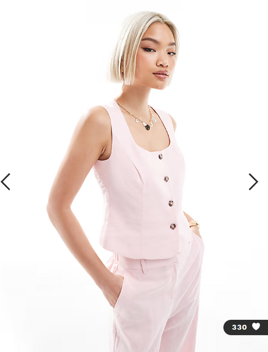 New Look co-ord linen square neck waistcoat in pink