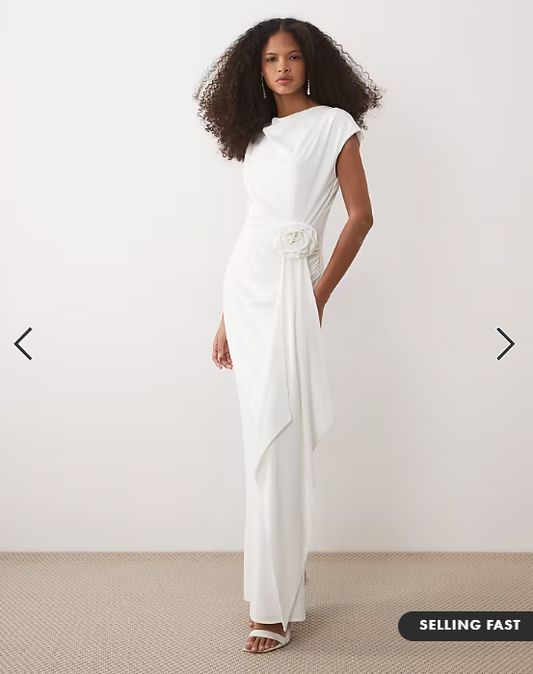 Six Stories Bridal stretch cap sleeve corsage midaxi dress in white