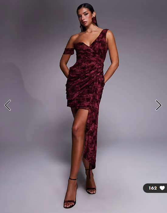 JLUXLABEL Soiree off shoulder draped mini dress in burgundy floral