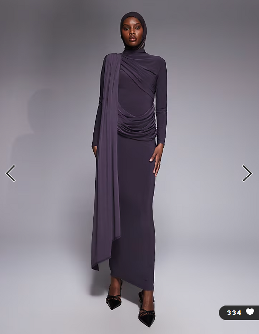 ASOS DESIGN long sleeve slinky draped maxi dress in slate grey