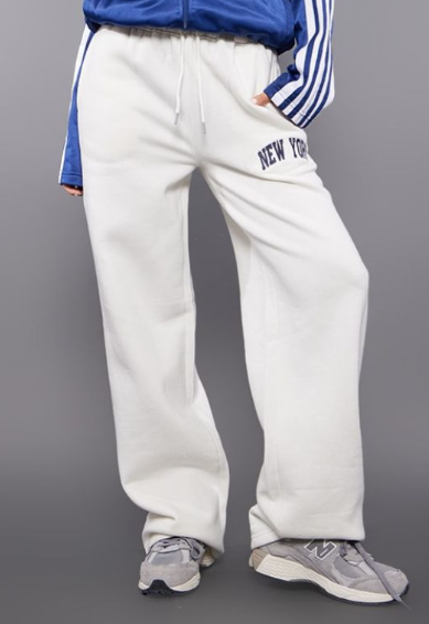 Plt - White New York Print Wide Leg Joggers