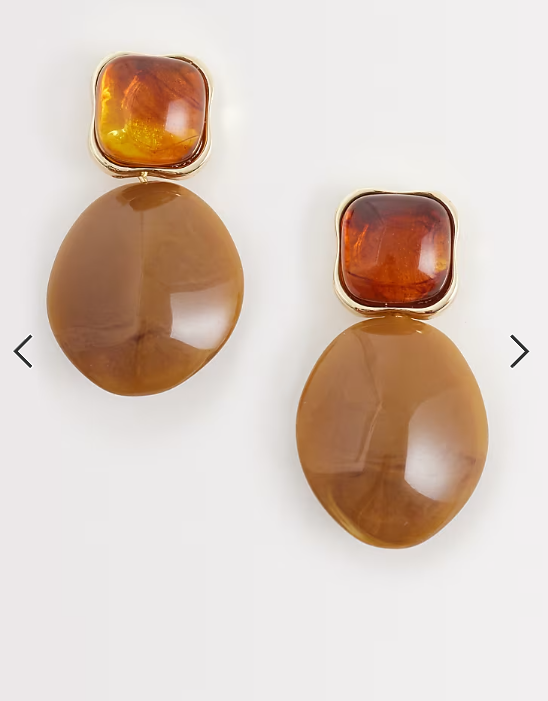 DesignB London resin stone drop stud earrings in dark brown