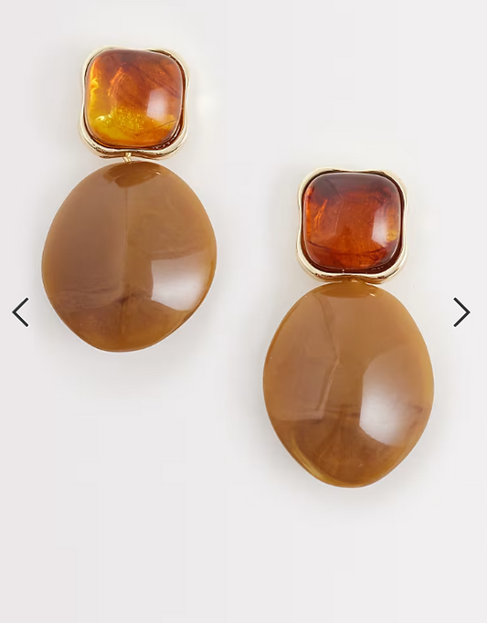 DesignB London resin stone drop stud earrings in dark brown