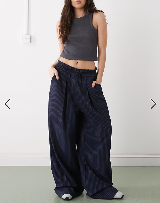 COLLUSION pull on trouser in navy pinstripe