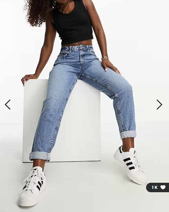 ASOS DESIGN Hourglass high rise relaxed mom jeans in mid blue